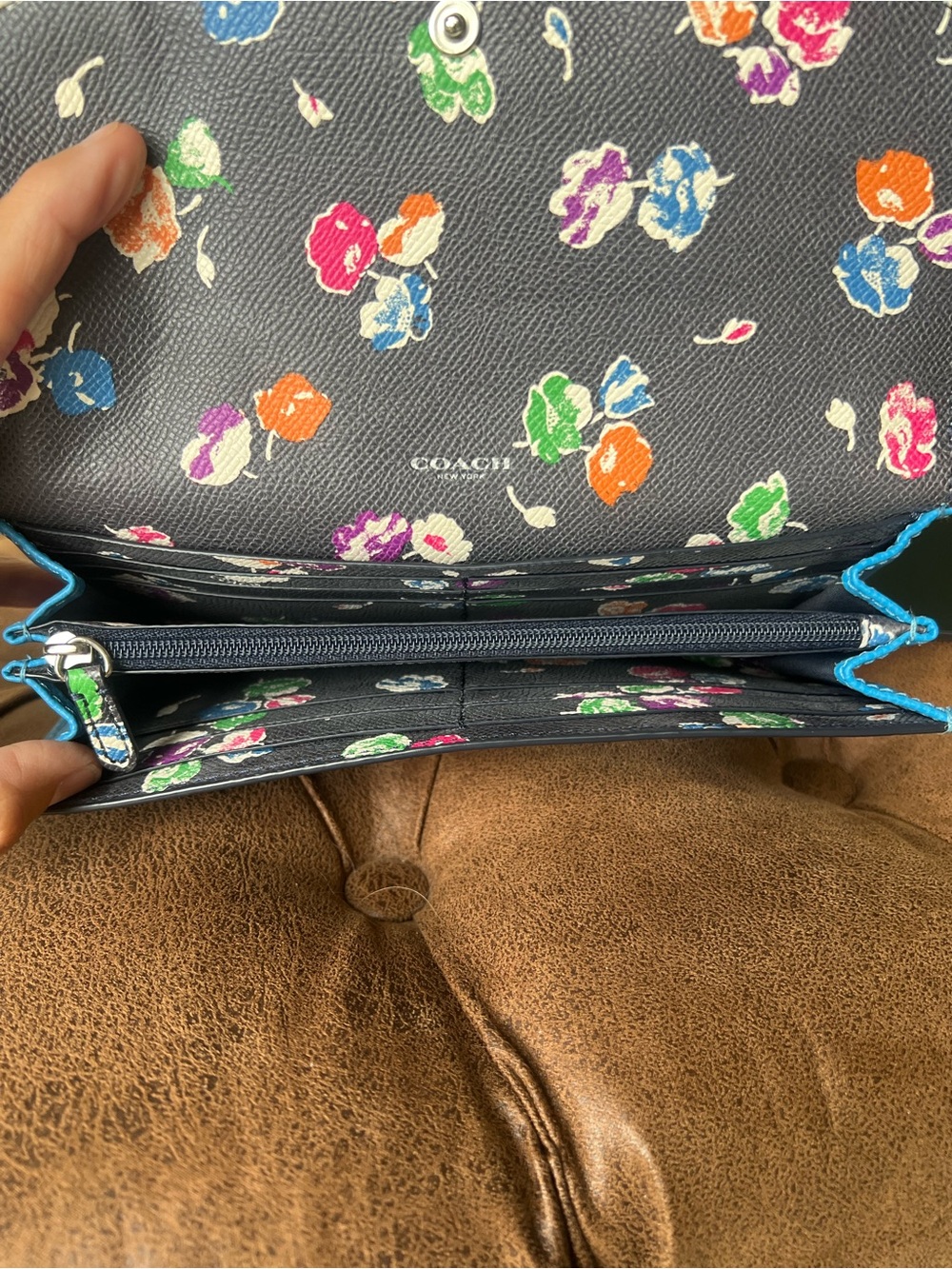 Coach Blue Wildflower Wallet with Insert Pouch F53771 - Picture 8 of 15